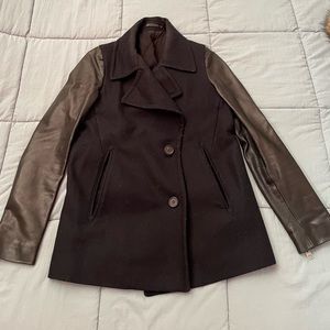 All Saints Wool Coat with Leather Sleeves in Black